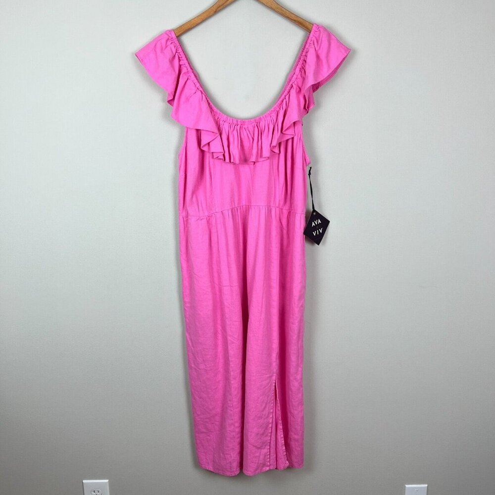 Ava & Viv Dress Women XXL Pink Midi Linen Blend Sleeveless Empire Waist Slit New